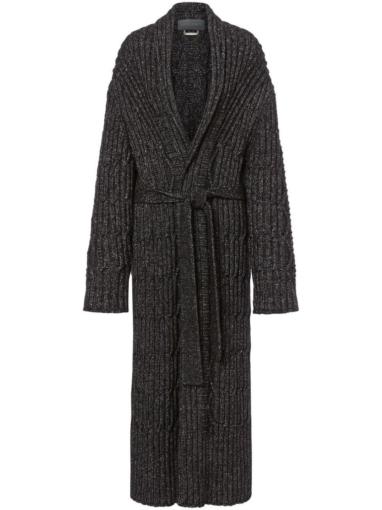 Shop Alberta Ferretti Long Ribbed Cotton Cardigan In Grey