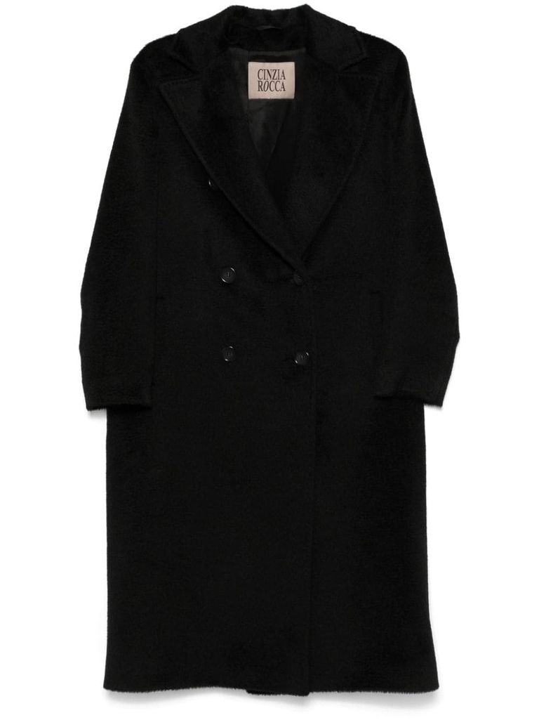 Shop Cinzia Rocca Alpaca And Wool Long Double-breasted Coat In Black