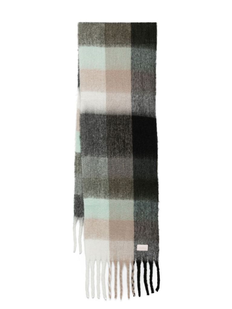 Shop Coccinelle Checkered Scarf With Fringes In Black