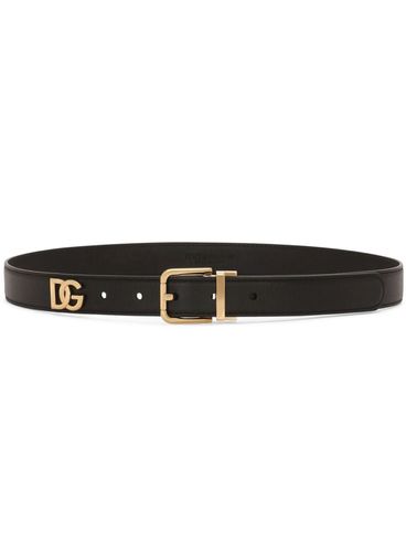 Calf leather belt with logo plaque