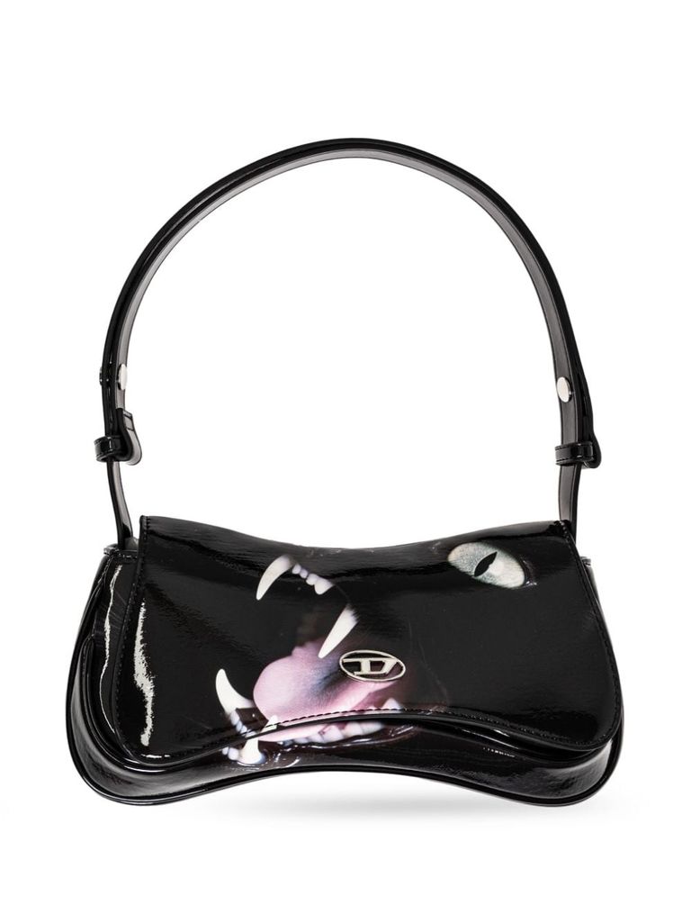 Shop Diesel Play Shoulder Bag With Print In Black