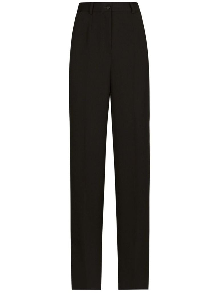 Shop Dolce & Gabbana High-waisted Tailored Wool Trousers In Black