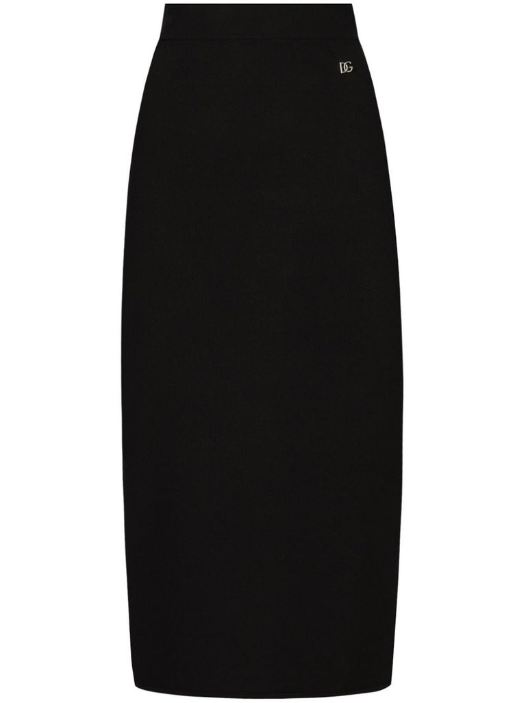 Shop Dolce & Gabbana Fitted Midi Skirt With Logo In Black