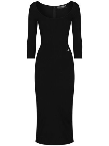 Fitted midi dress with logo plaque