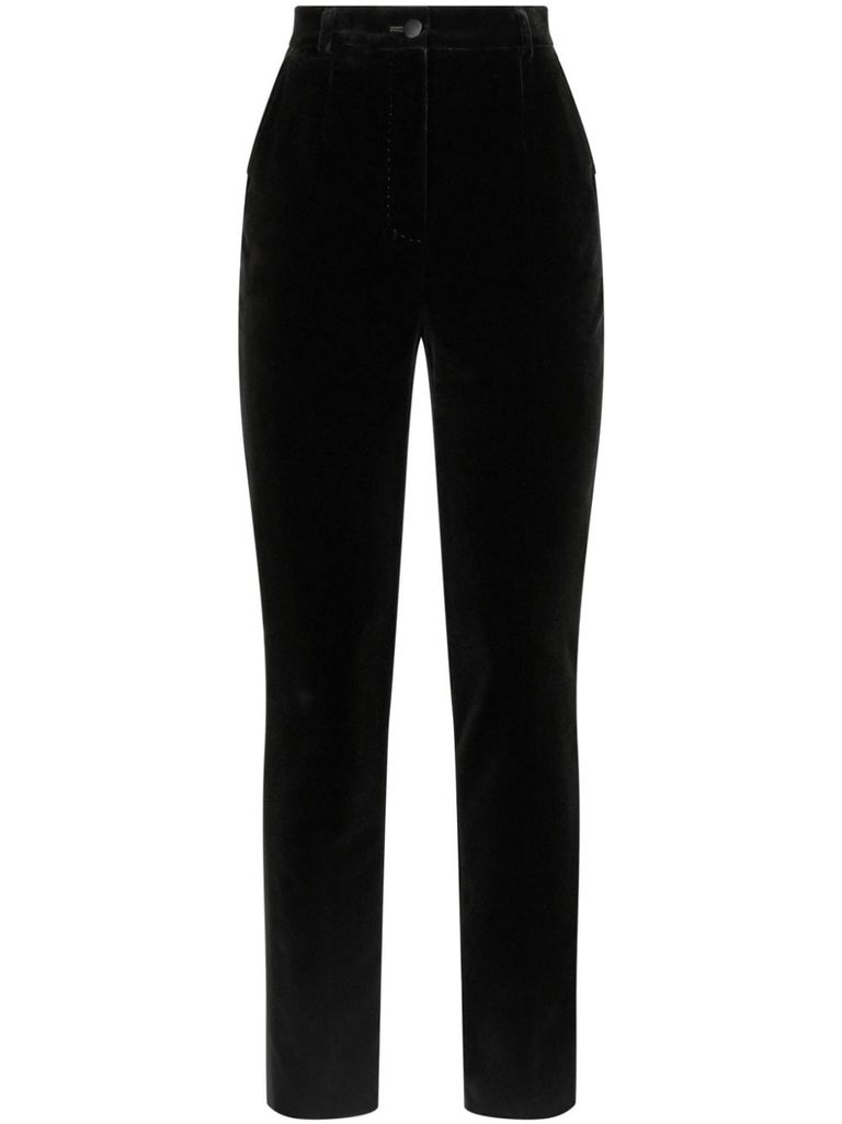 Shop Dolce & Gabbana Tailored Velvet Trousers In Black