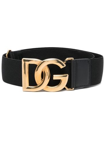 Elasticized belt with logo plaque