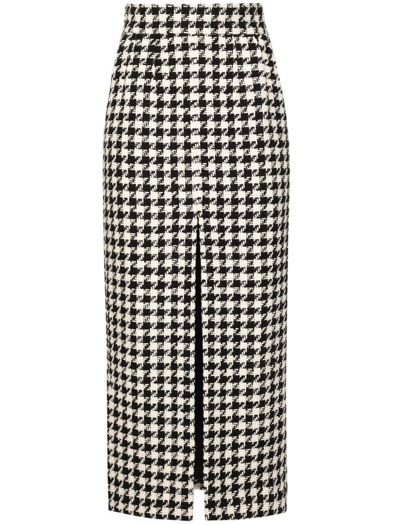 Shop Dolce & Gabbana Midi Plaid Wool Skirt In White