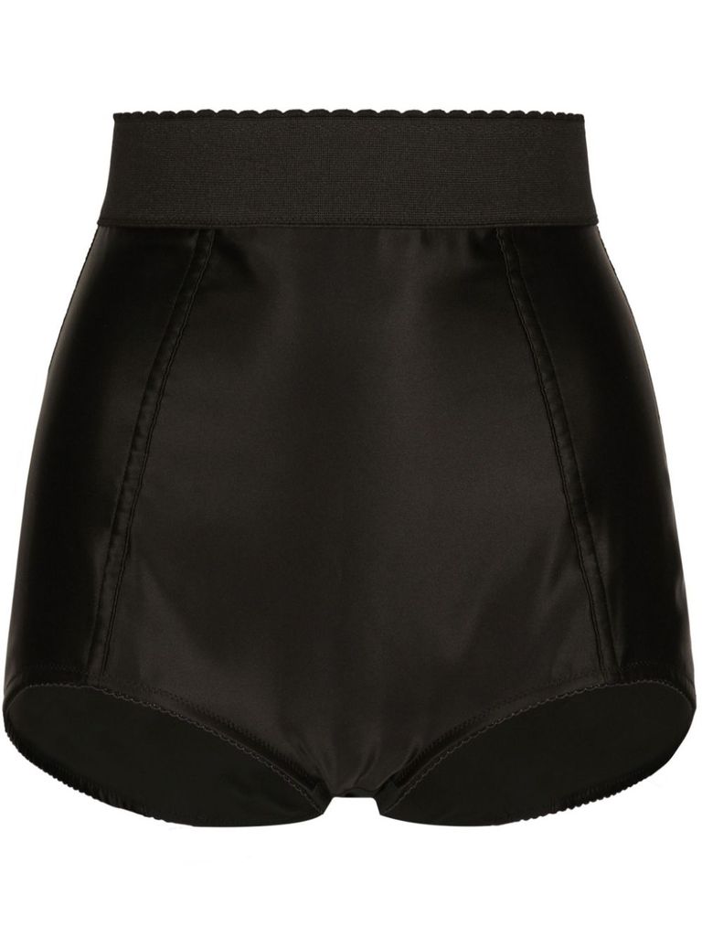 Shop Dolce & Gabbana High-waisted Satin Shorts In Black