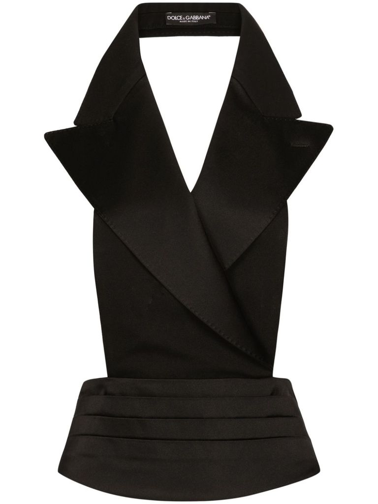 Shop Dolce & Gabbana Crossed Satin Top In Black