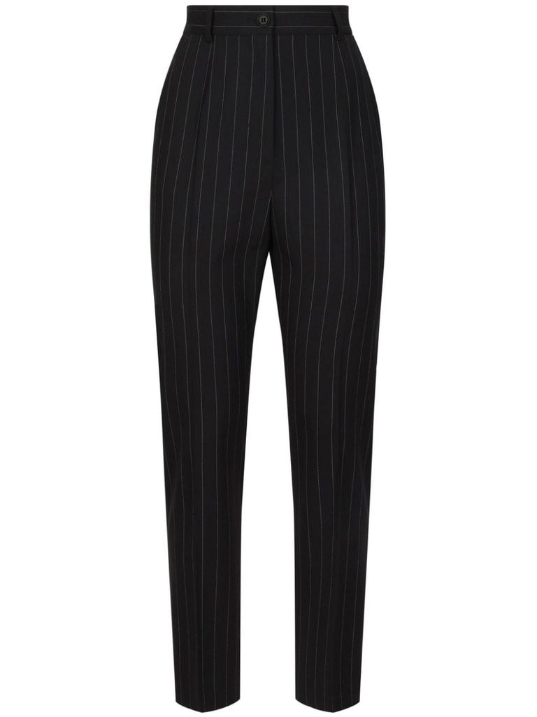 Shop Dolce & Gabbana Pinstripe Wool Trousers In Black