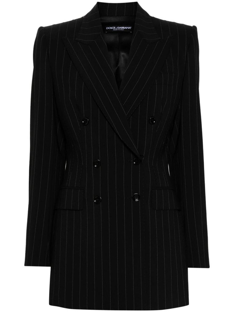 Shop Dolce & Gabbana Double-breasted Pinstripe Wool Blazer In Black