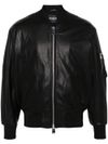 Leather bomber jacket with pocket