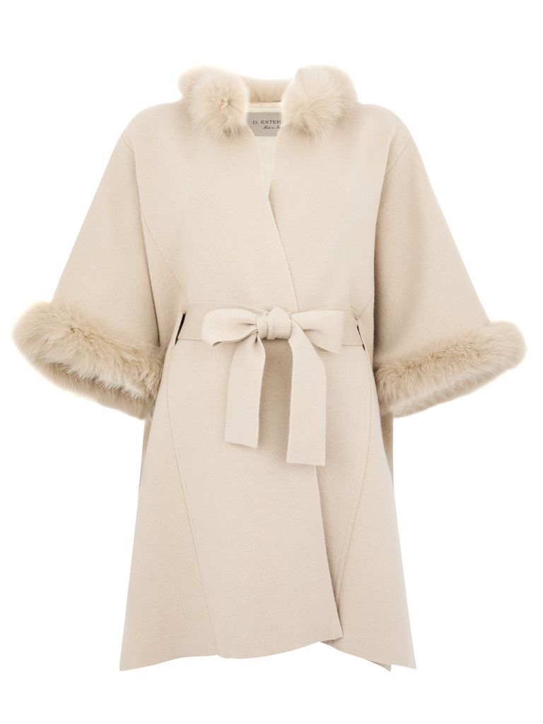 Shop D Exterior Wool And Cashmere Short Coat With Fur In Beige