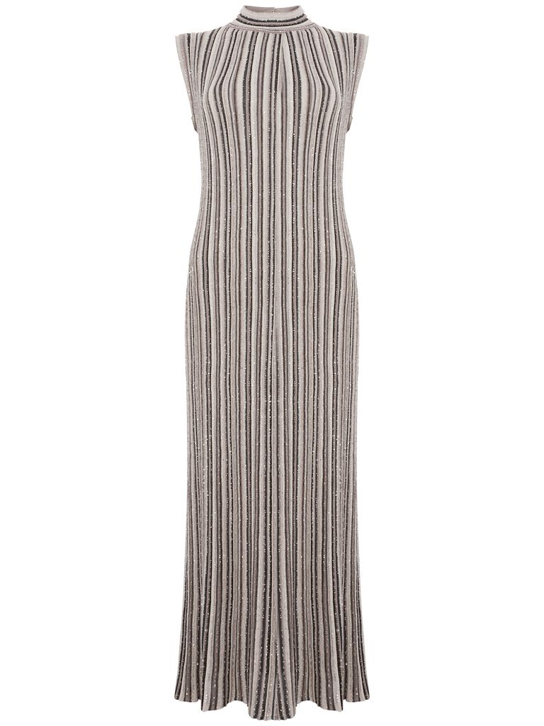 Shop D Exterior Lurex Striped Maxi Dress In Brown