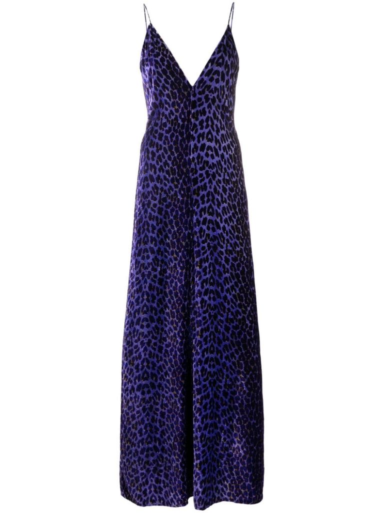 Shop Forte Forte Long Velvet Leopard Print Dress In Blue