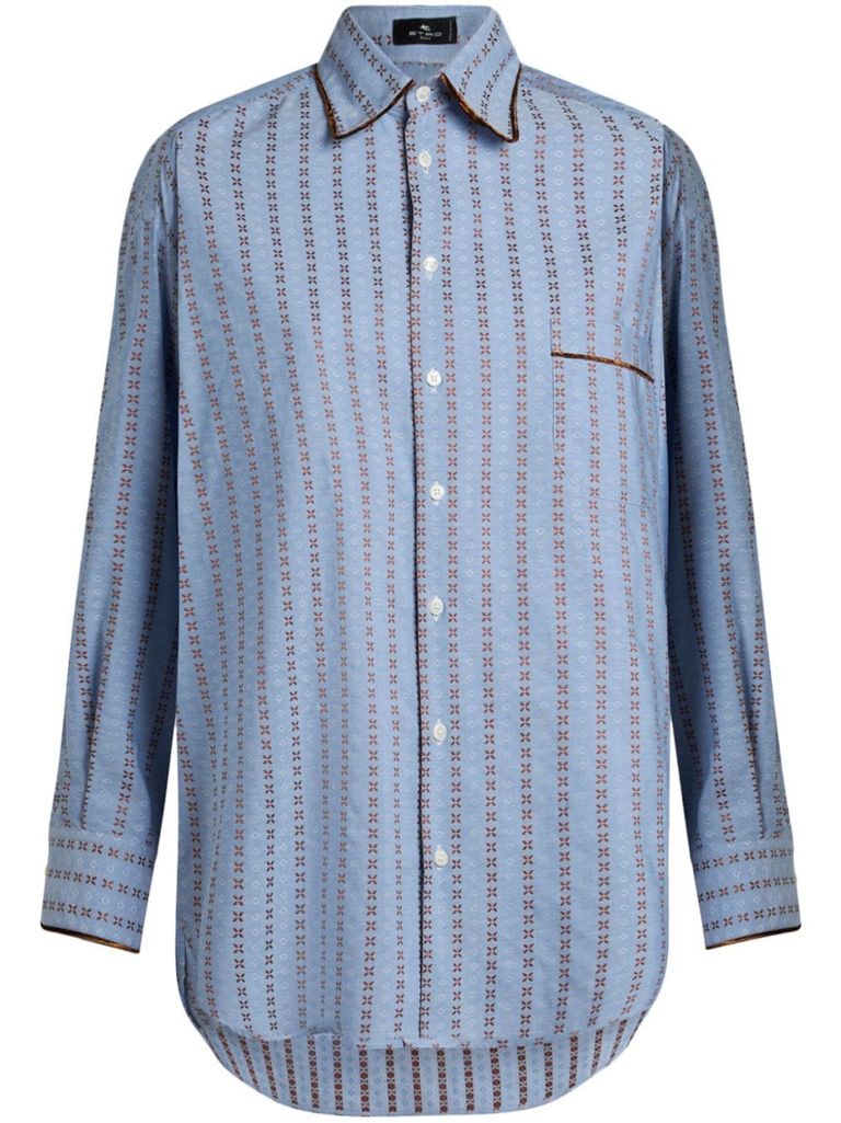 Shop Etro Cotton Shirt With Jacquard Effect In Blue