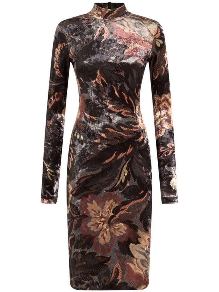 Shop Etro Stretch Midi Dress With Floral In Multicolour