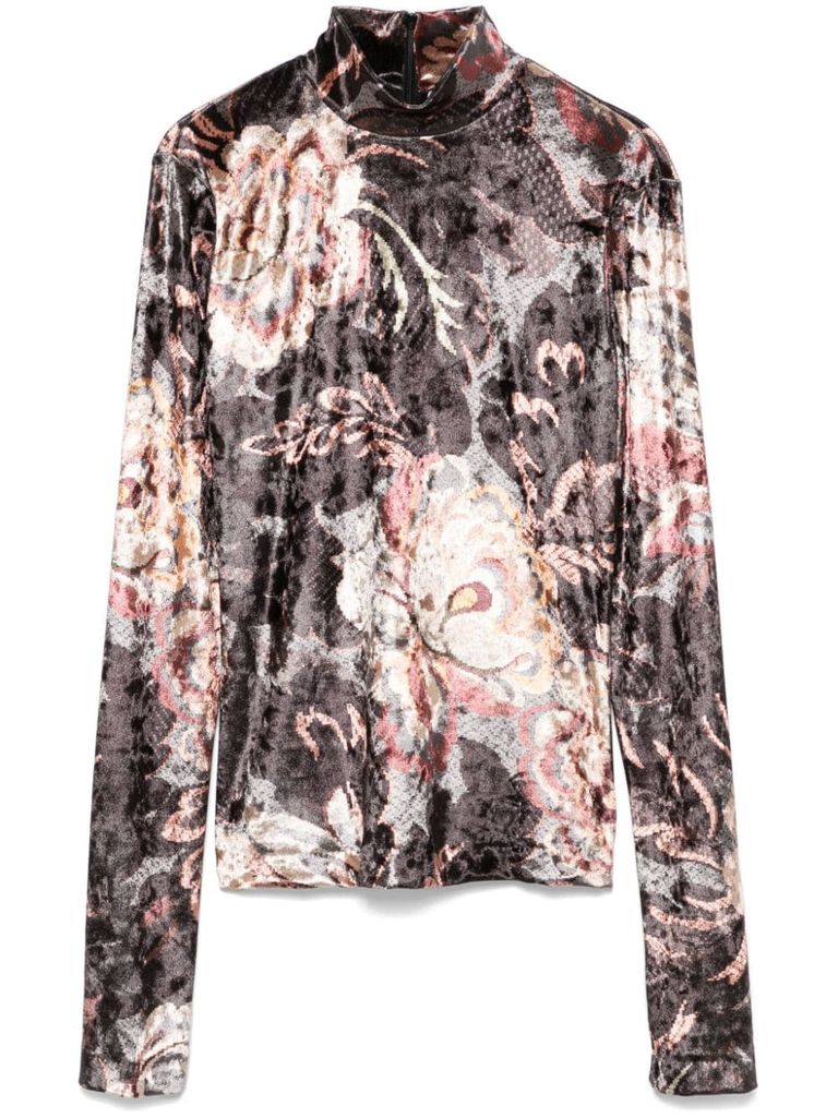 Shop Etro Velvet Floral Top In Multicolour