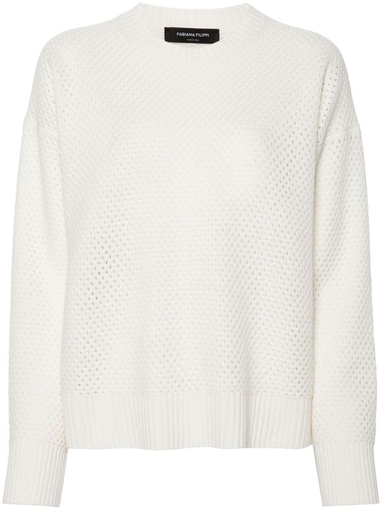 Shop Fabiana Filippi Lace-knit Wool And Silk Top In White