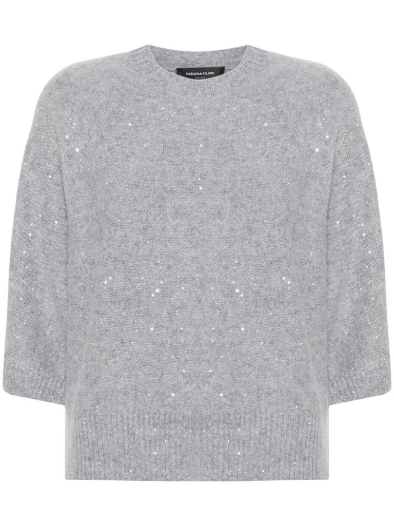 Shop Fabiana Filippi Lurex Effect Wool Sweater In Grey