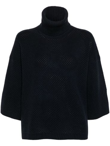 Lace-knit wool and silk sweater