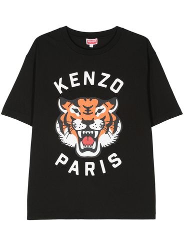 Cotton T-shirt with tiger and logo print