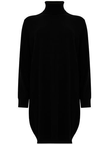 "Short wool dress with high collar