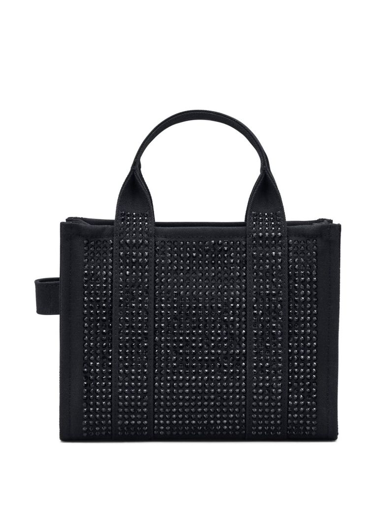 Shop Marc Jacobs Cotton The Small Tote Bag With Rhinestones In Black