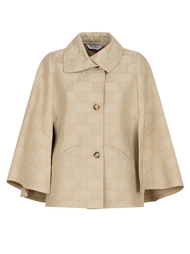 Shop Max Mara Pirania Cape In Cotton With Logo In Beige