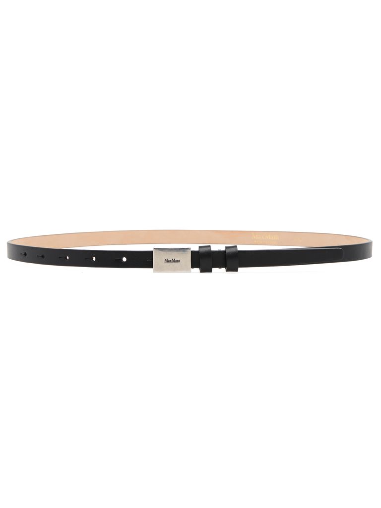 Shop Max Mara Calf Leather Plate Belt In Black