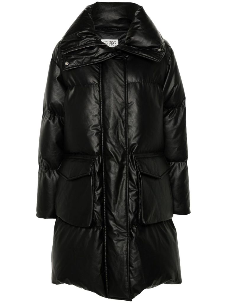 Shop Mm6 Maison Margiela Signature Long Padded Down Jacket In Black