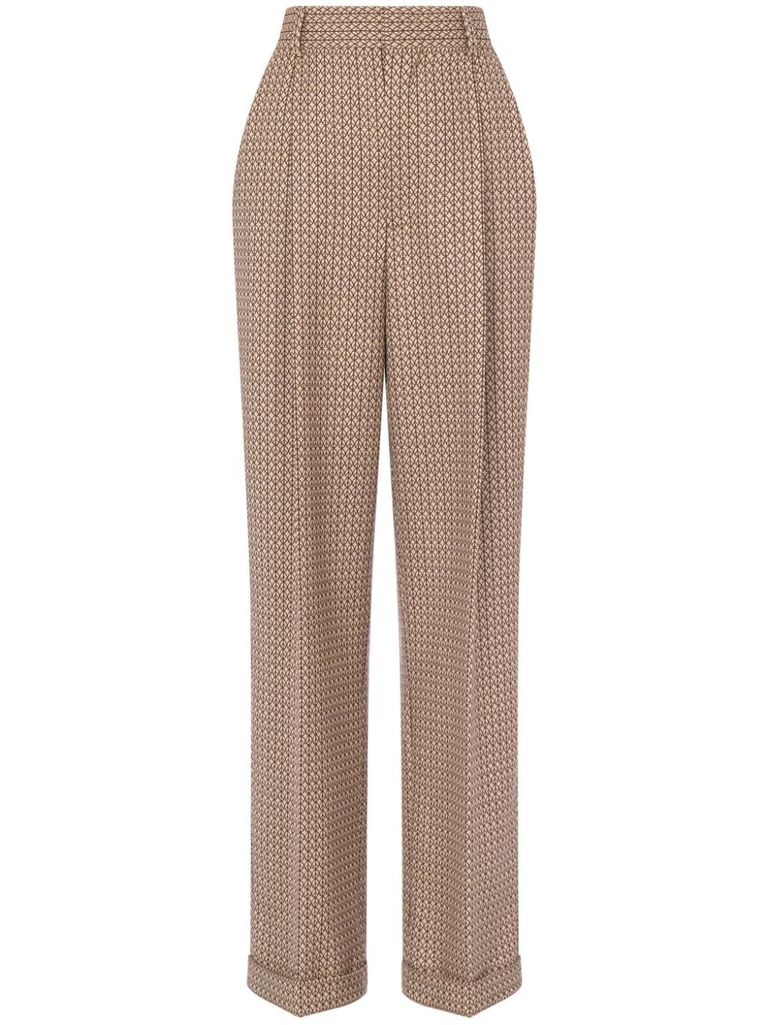 Shop Moschino Wool Pants With Geometric Print In Beige