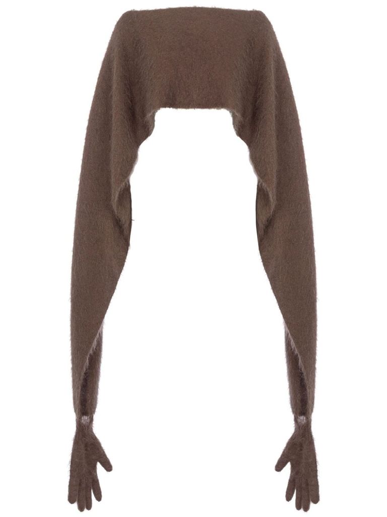 Shop Moschino Wool Scarf With Gloves In Brown