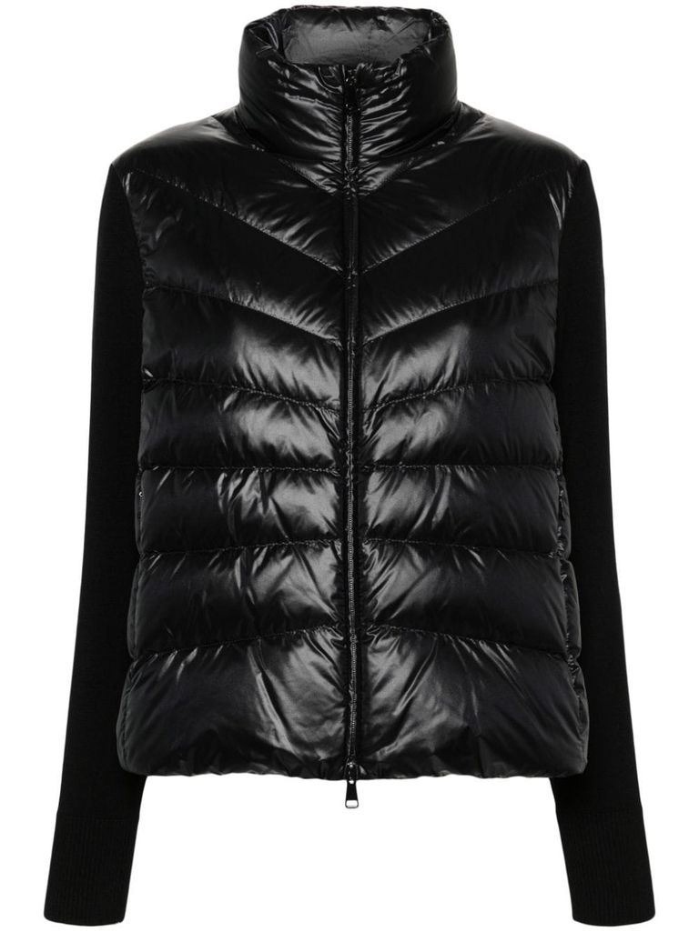 Shop Moncler Wool Knit Down Jacket In Black