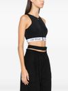 "Zip-front stretch crop top