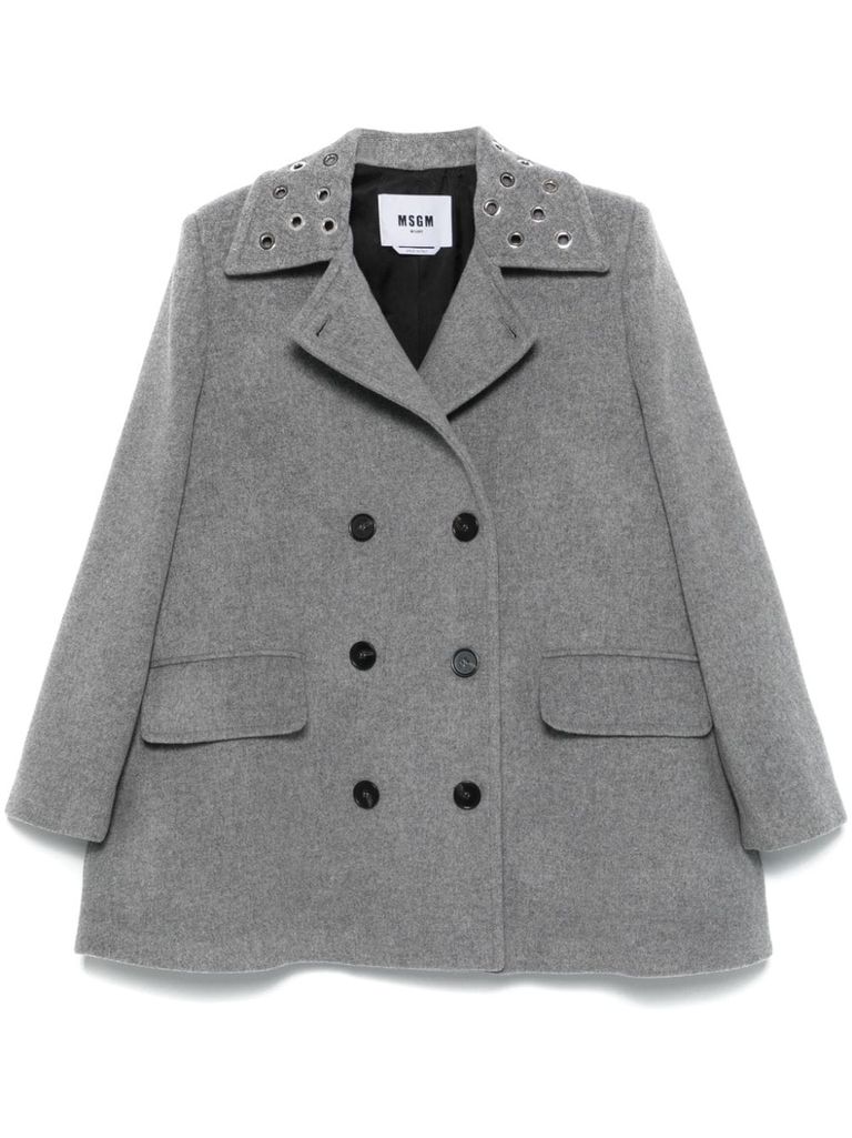 Shop Msgm Short Double-breasted Wool Coat In Grey