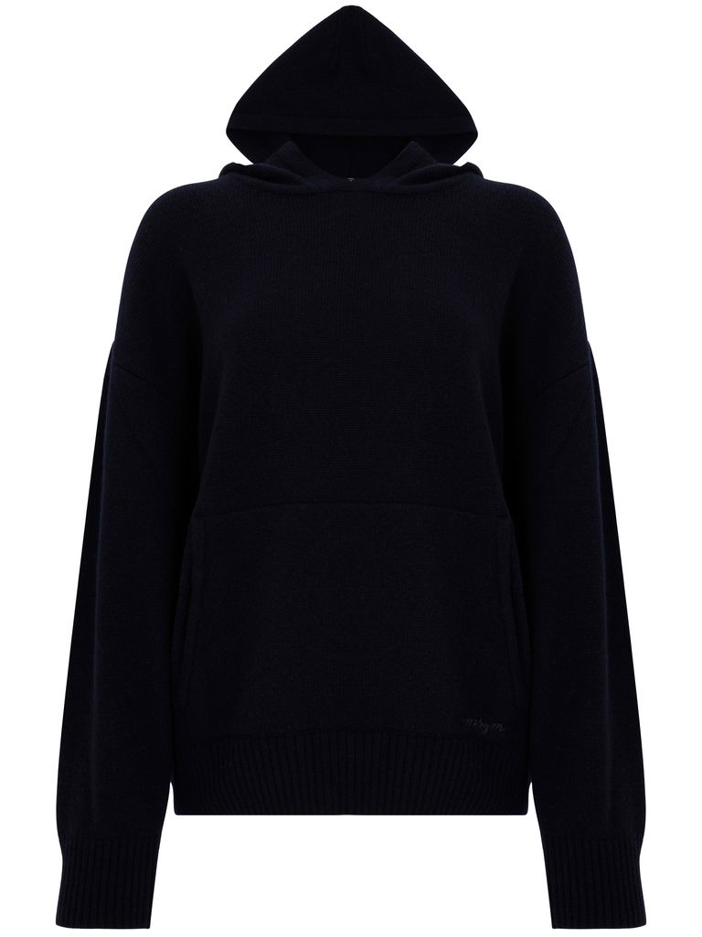 Shop Msgm Wool And Cashmere Sweater With Hood In Blue