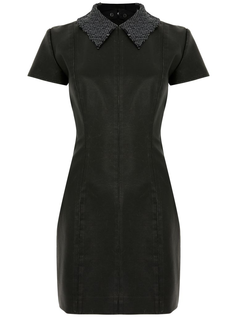 Shop Msgm Short Fitted Dress With Rhinestones In Black