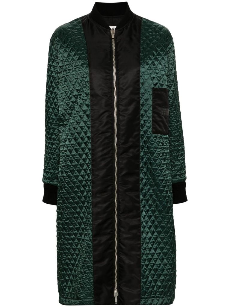 Shop Mm6 Maison Margiela Long Quilted Coat With Zip In Black