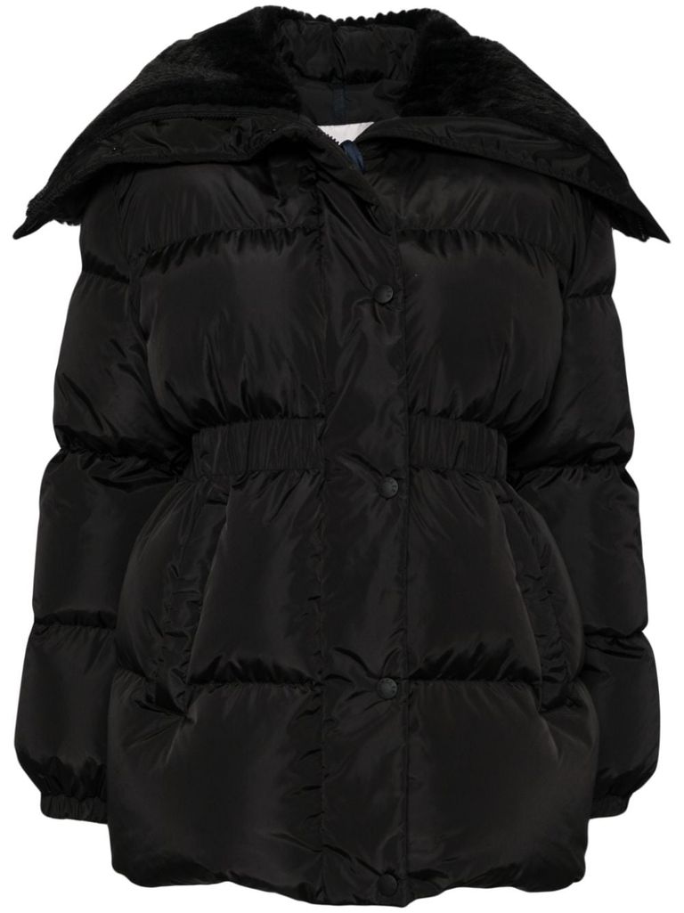 Shop Moncler Short Brasseurs Down Jacket With Fur In Black