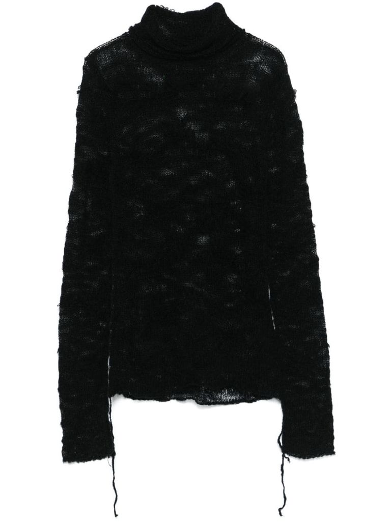 Shop Mm6 Maison Margiela Semi-sheer Sweater With A Worn Effect In Black