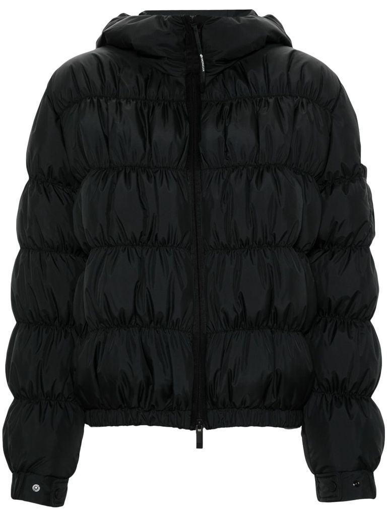 Shop Moncler Short Medonte Down Jacket With Ruffles In Black