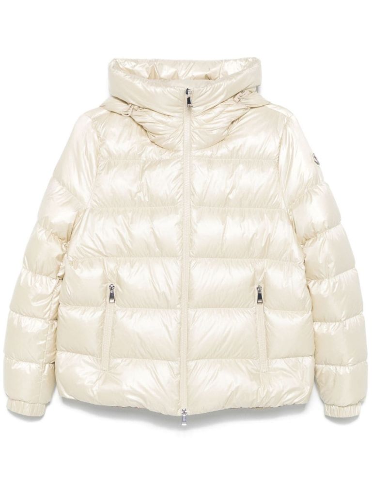 Shop Moncler White Short Biron Down Jacket