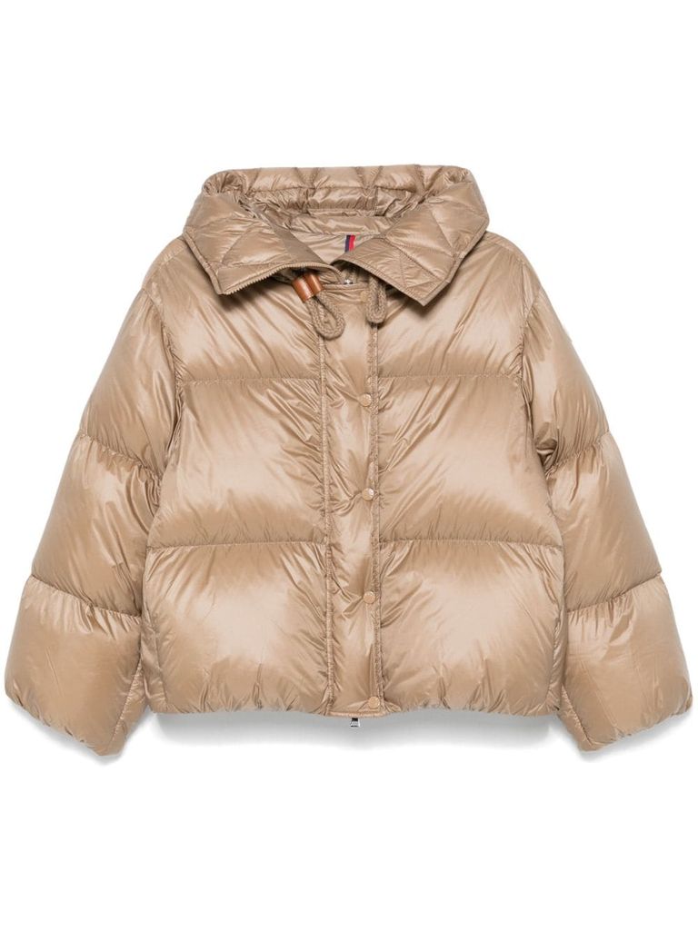 Shop Moncler Short Borey Down Jacket With Padding In Beige