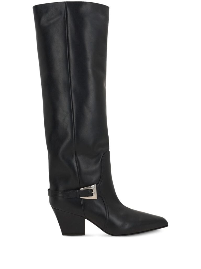 Shop Paris Texas Jane High Leather Boots With Heel In Black