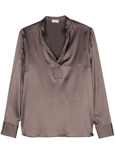 Blusa con catena Punto Luce in seta marrone