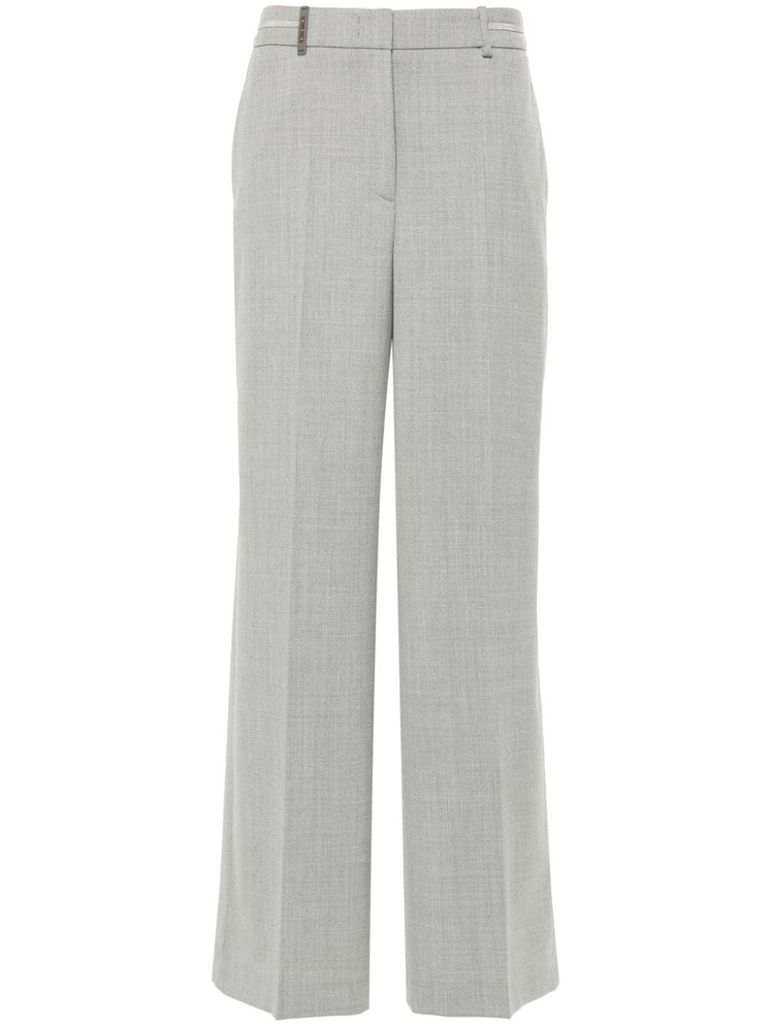 Shop Peserico Wool Flared Pants With Rhinestones In Grey