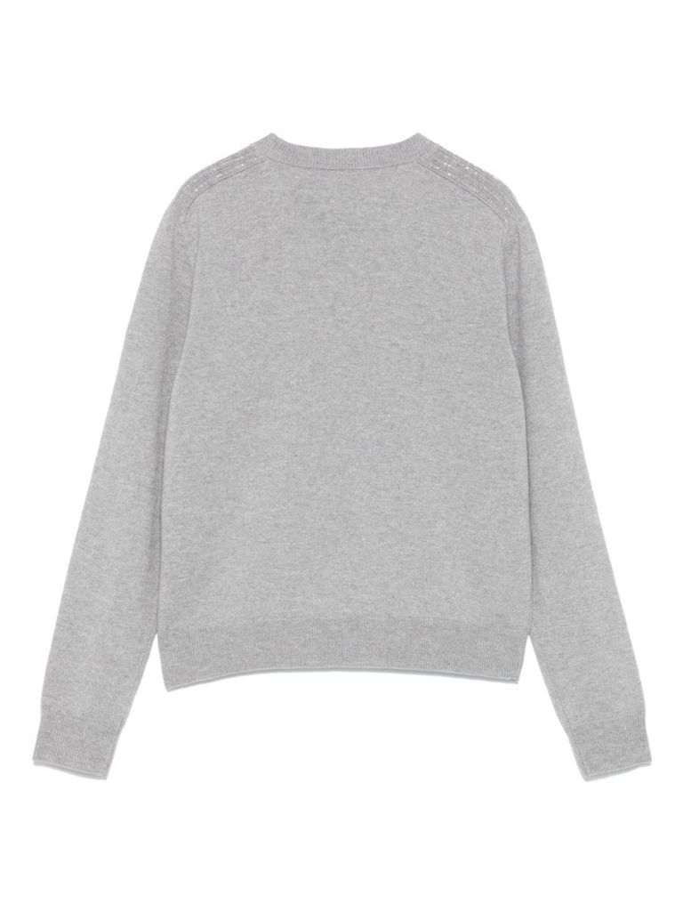 Shop Peserico Wool Sweater With Rhinestones In Grey