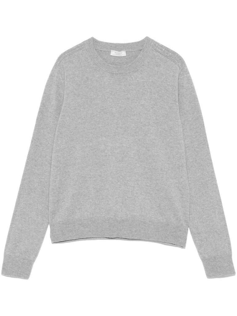 Shop Peserico Wool Sweater With Rhinestones In Grey