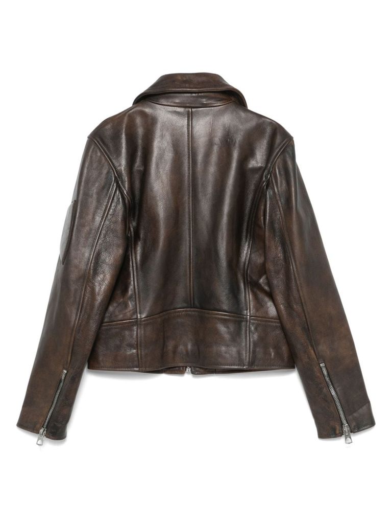 Shop Philippe Model Faded Effect Calf Leather Jacket In Black